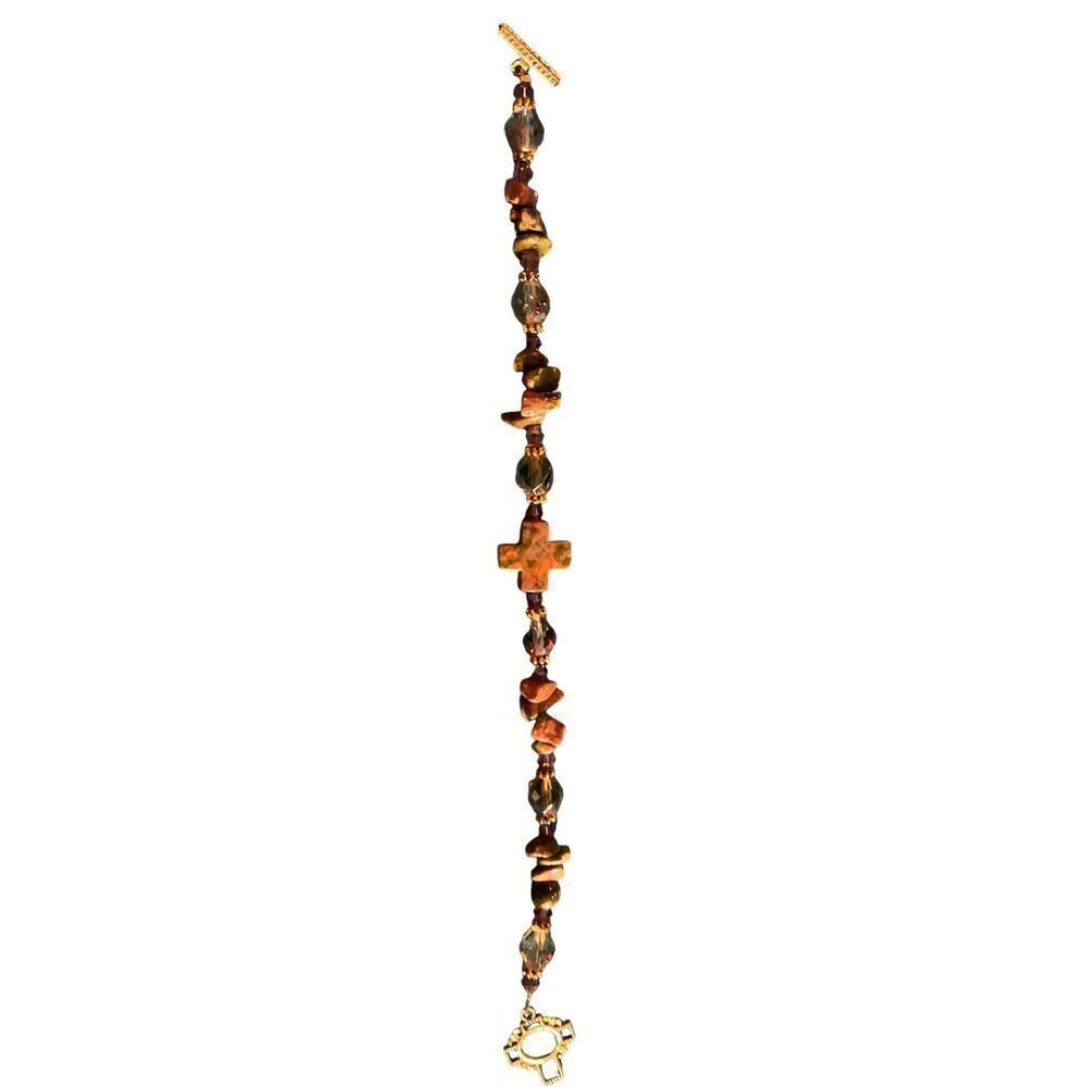 Unakite Jasper Cross Bracelet - Picture 2 of 13